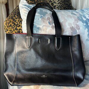 Coach Black Pebble Leather Derby Tote Bag w/ Red Interior